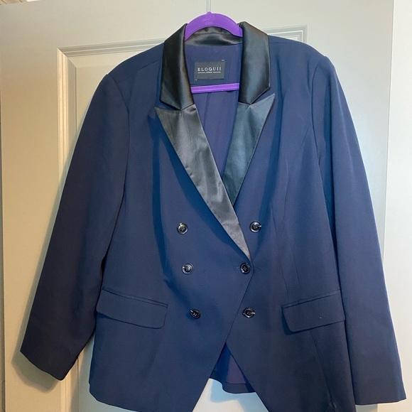 Navy blazer with satin collar - Picture 1 of 4